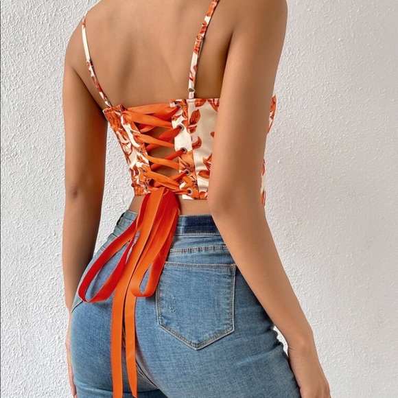 Boho Satin Floral Print Lace Up Bustier Corset Tube Crop Top Sexy - Picture 14 of 14